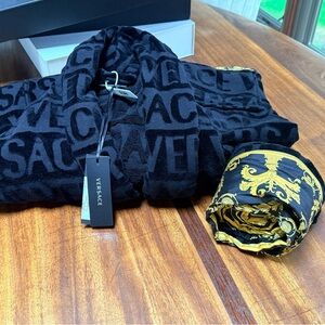 NWT in Versace Box…Black Robe with belt tags on,Gold Detailing baroque brand new